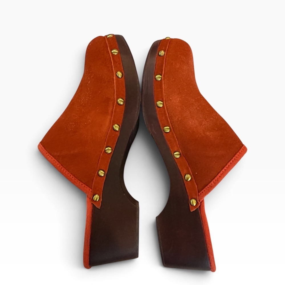 Lands End Canvas 1963 Burnt Orange Suede Leather Studded Mule Clogs 7B Vintage